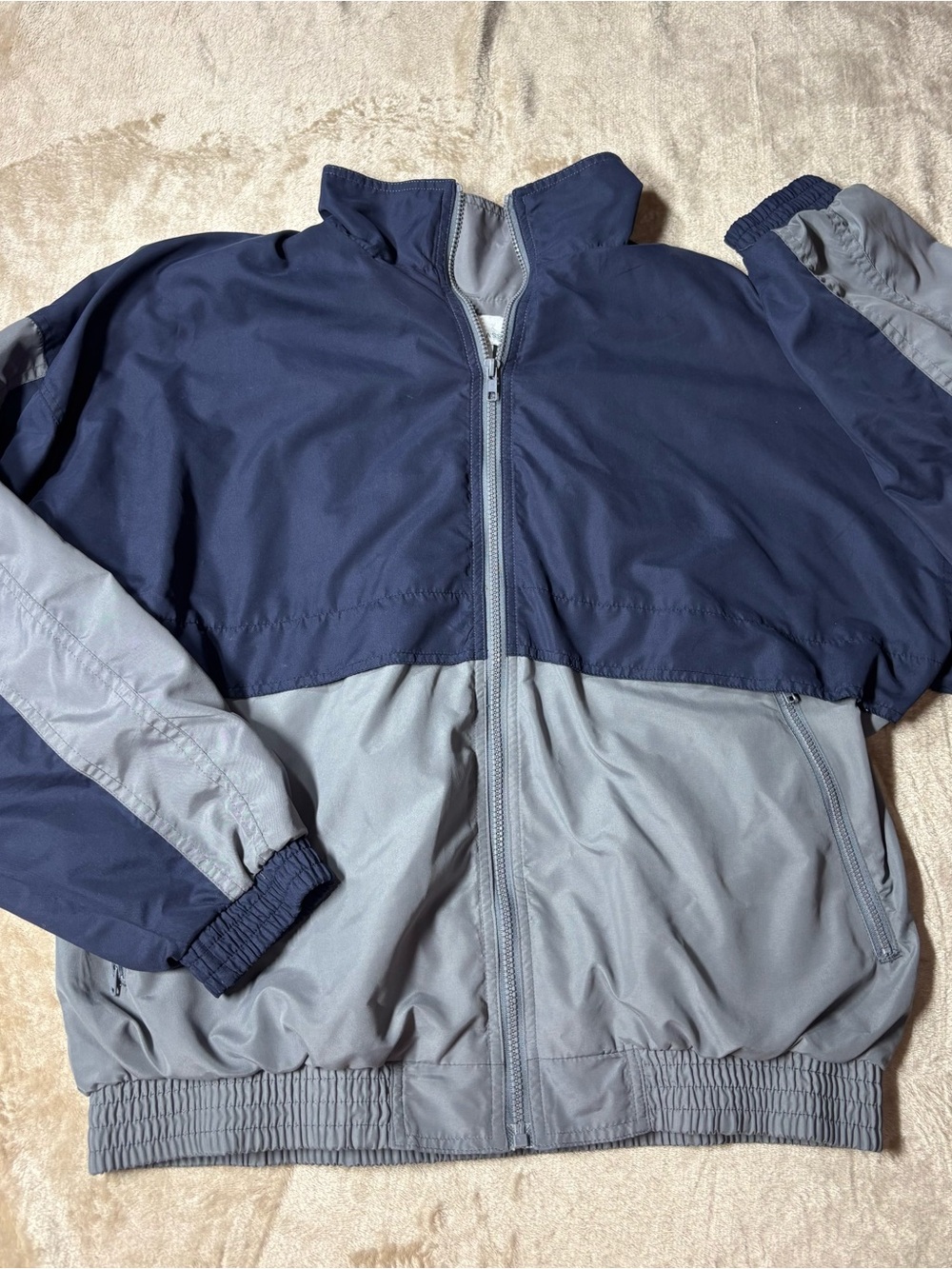 bill blass Navy and Light Gray Colorblock Windbreaker Jacket